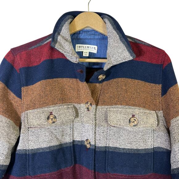 Idyllwind Striped Knit Shacket Womens M Red Gray Coastal Cowgirl Boho Western - Picture 3 of 7